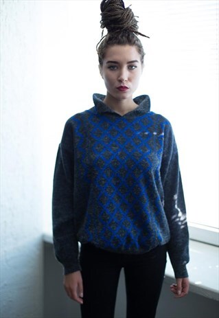 VINTAGE 80'S GREY/BLUE PATTERNED JUMPER