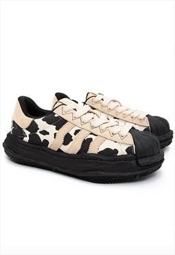 Cow print sneakers melted sole trainers chunky skater shoes