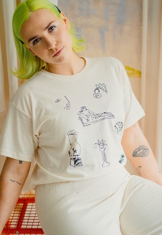 NATURAL PEDESTAL FLASH PRINT COTTON TSHIRT