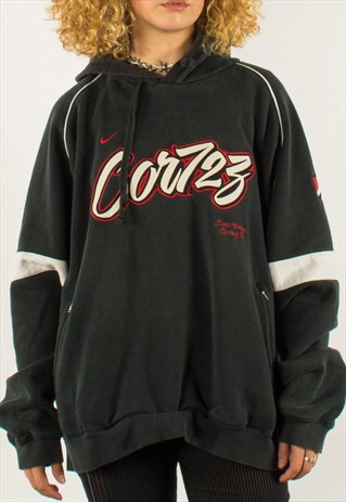 VINTAGE 90S BLACK NIKE CORTEZ HOODIE PULLOVER