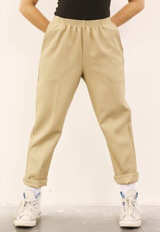 VINTAGE 1980S BEIGE HIGH-WAISTED TROUSER