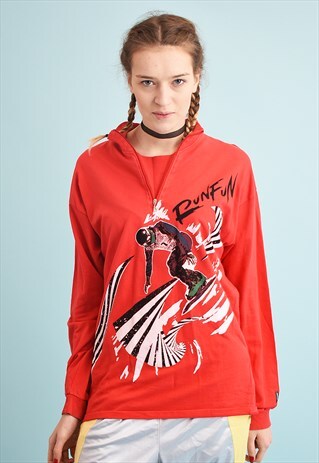 80'S RETRO SPORTS OVERSIZED SKI PRINT JUMPER TOP