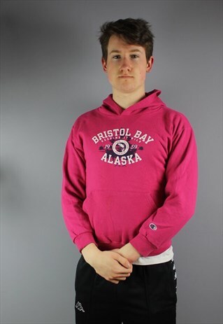 VINTAGE CHAMPION HOODIE IN PINK EMBROIDERED LOGO