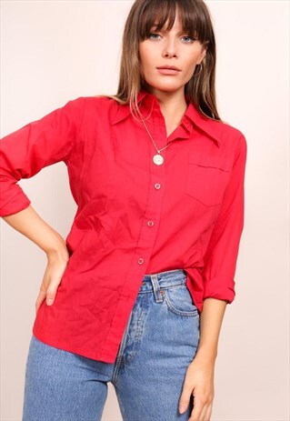 VINTAGE 70S RED DAGGER COLLAR BLOUSE