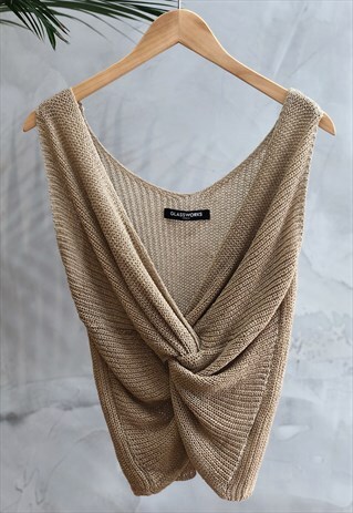 BEIGE TWIST FRONT KNIT TANK