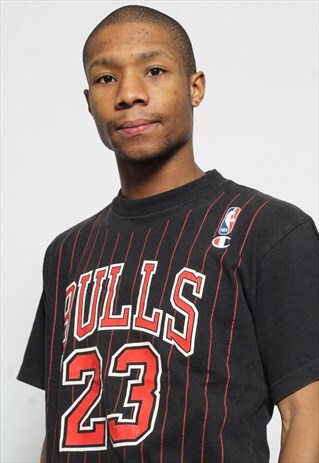 VINTAGE CHAMPION CHICAGO BULLS PRINT LOGO T-SHIRT BLACK