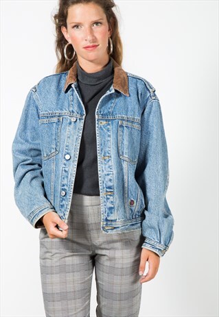 VINTAGE 80S T. HILFIGER CONTRAST COLLAR DENIM JACKET/ S1221
