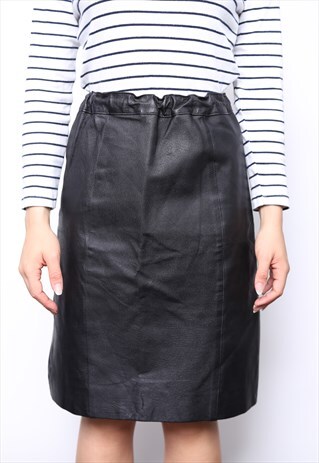 VINTAGE 80S BLACK LEATHER PENCIL SKIRT