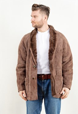Vintage 70's Brown Shearling Mens Coat