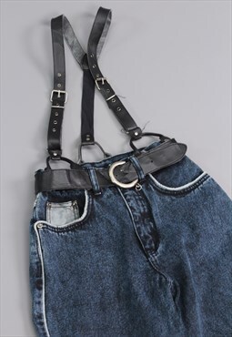 Vintage Dark Blue Denim Dungarees 90s Overalls. Workwear