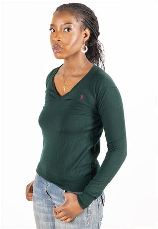 VINTAGE RALPH LAUREN V NECK JUMPER WOMEN'S FOREST GREEN