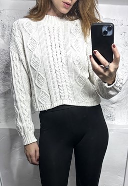 Crop Chunky Knit Sweater With Open Back 