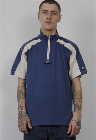VINTAGE 90'S CHAMPION CONTRAST BLUE ZIP-UP T-SHIRT