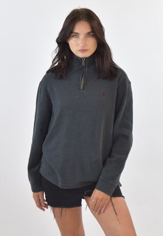 VINTAGE 90S GREY RALPH LAUREN ZIP UP JUMPER