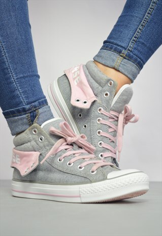 VINTAGE 90S CONVERSE GREY & PINK JERSEY HI-TOPS PREPPY RETRO