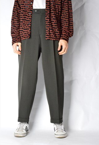 VINTAGE 90S KHAKI BROWN WOOL BLEND PANTS