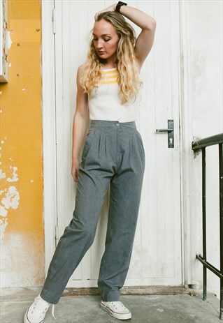VINTAGE 80S STRIPED PEG LEG TROUSERS