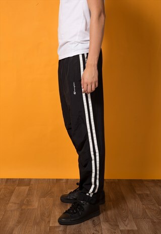 CHAMPION 90S BLACK STRIPED TRACKSUIT BOTTOMS