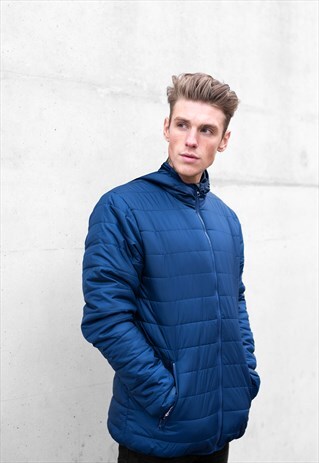 ESSENTIAL COLLARED ZIP UP PUFFER PADDED JACKET - ROYAL BLUE