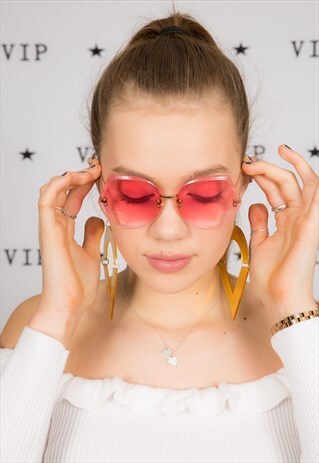 Oversized 80s vintage pink tinted rimless sunglasses | Glamragzz | ASOS