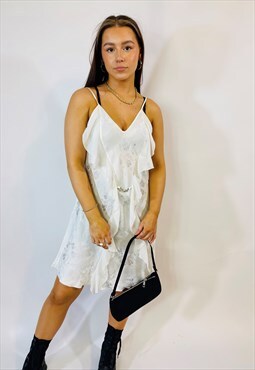 Vintage 00s Y2K White Satin Frill Summer Slip Dress