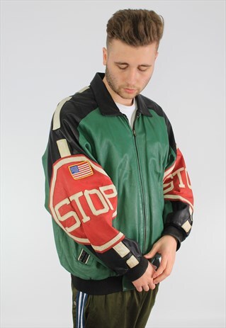 AMERICAN STOP BIG LOGO LEATHER JACKET