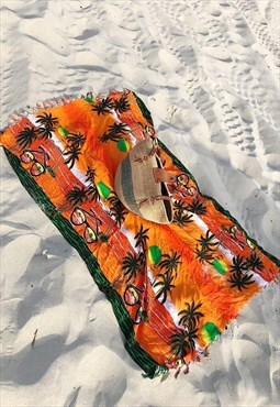 Vintage 90s fringed palm print rave large beach sarong