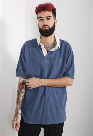 VINTAGE POLO RALPH LAUREN RUGBY POLO SHIRT BLUE