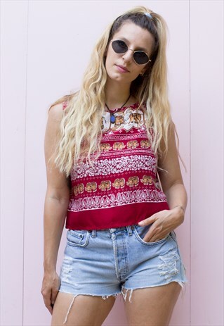VINTAGE INDIAN ELEPHANT PRINTED TANK TOP