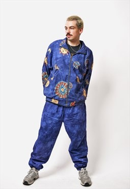 Vintage 90s full tracksuit set men navy dark blue Retro