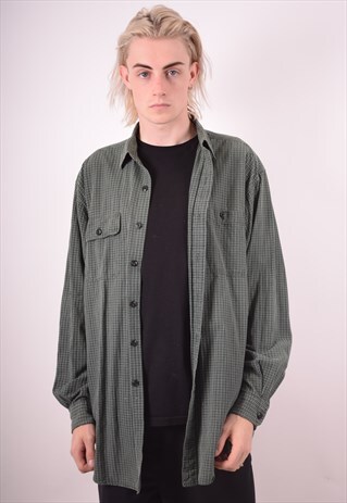 POLO RALPH LAUREN MENS VINTAGE SHIRT LARGE GREEN CHECK 90S