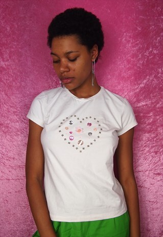 WHITE T SHIRT WITH EMBROIDERY