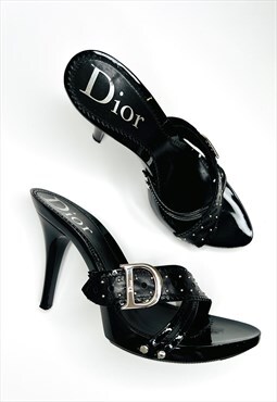 Christian Dior Heels Mules Studded Black Bondage Vintage