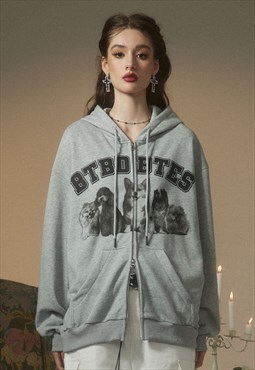 Dog lover hoodie puppy pullover animal print jumper in grey