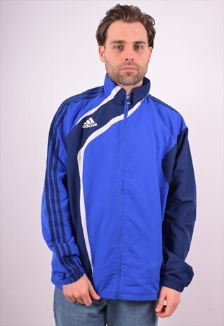 ADIDAS MENS VINTAGE TRACKSUIT TOP JACKET XL BLUE 90S