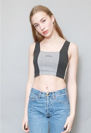 VINTAGE 1990'S ADIDAS GREY SPORTS CROP TOP