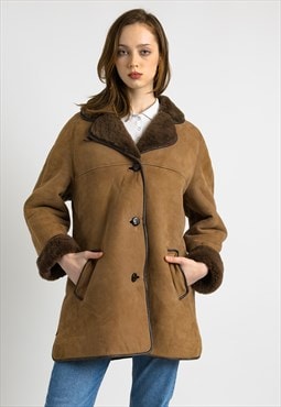 Women Sheepskin Coat 70s, Size M Winter Coat 6976