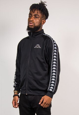 VINTAGE 90'S BLACK TAPE SLEEVE KAPPA TRACKSUIT JACKET