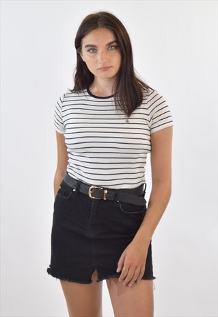 VINTAGE 90S WHITE STRIPED RALPH LAUREN T SHIRT