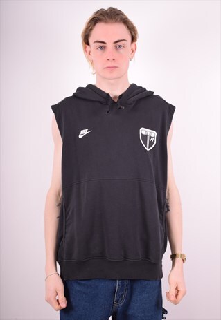 NIKE MENS VINTAGE HOODIE JUMPER SLEEVELESS LARGE BLACK 90S