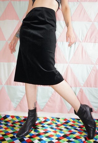 VINTAGE 80S VELVET KNEE LENGTH SKIRT