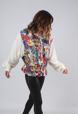 SHELL BOMBER JACKET FLORAL OVERSIZED PATTERNED UK 14 (GKBC)