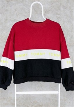 Tommy Hilfiger Cropped Sweatshirt Striped Red White Black XS