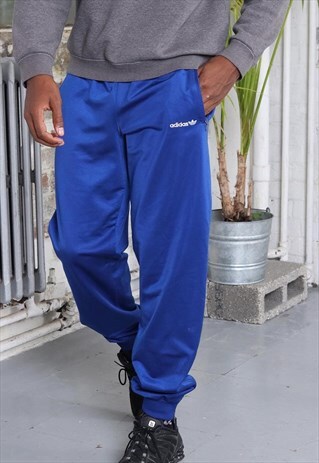 VINTAGE ADIDAS TAPE LOGO TRACK BOTTOMS BLUE