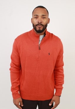 Men's Vintage Polo Ralph Lauren Orange Quarter Zip Sweater