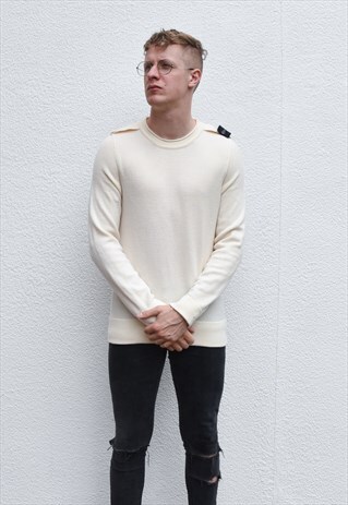STONE ISLAND IVORY WOOL JUMPER SIZE M