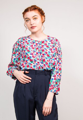 90'S VINTAGE MULTICOLOUR FLORAL PATTERN BLOUSE SHIRT