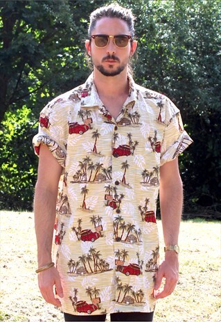 VINTAGE 80S HAWAIIAN SHIRT - XL - COCKTAIL