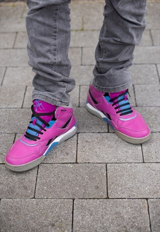 90'S VINTAGE NEON PINK BLUE REEBOK 'REVERSE JAM' HIGH TOPS