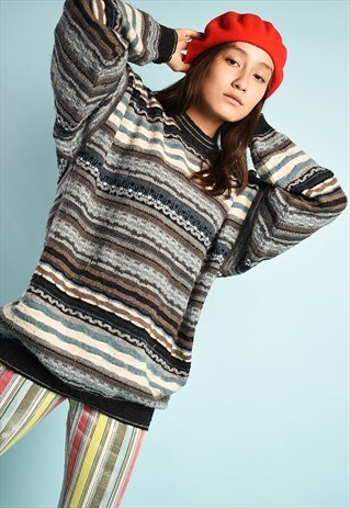 VINTAGE 90S RETRO STRIPED KNIT OVERSIZED DADS JUMPER